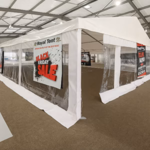 White Roof with Clear Sides Frame Tent - 9M X 15M